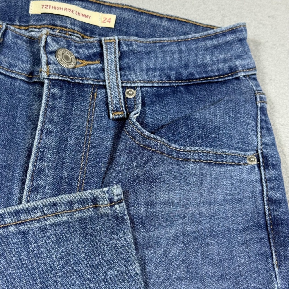 Levis 721 High Rise Skinny Jeans Blue Denim Womens Size 24x28